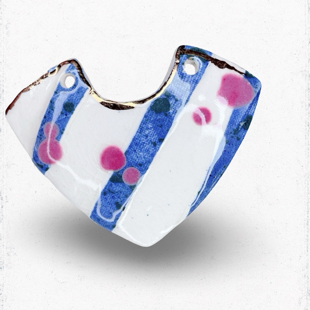 588. Ceramic Brooch with Blue and Pink Accents